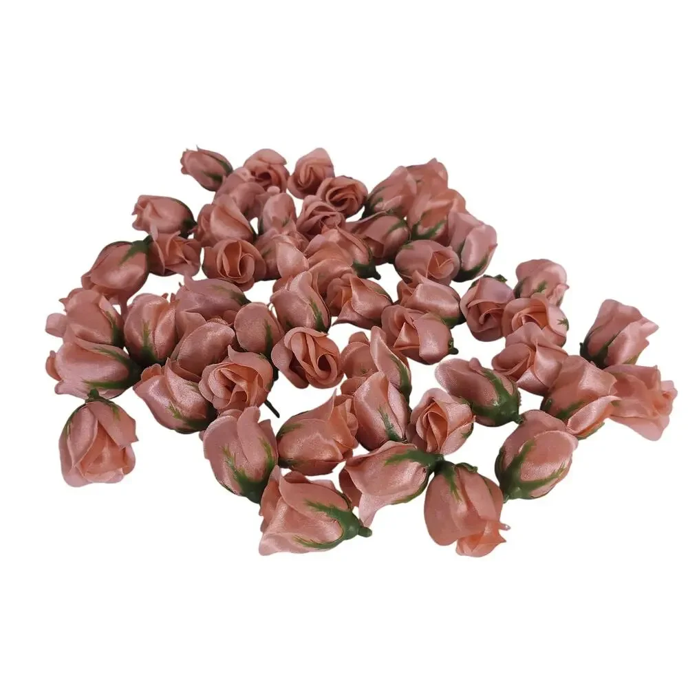 50 Peach Orange Satin Rose Buds Stemless Wedding Floral Craft DIY 2 inch Flowers